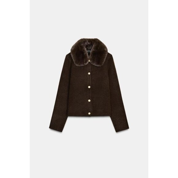 ZARA CARDIGAN WITH FAUX FUR COLLAR - Picture 5 of 8